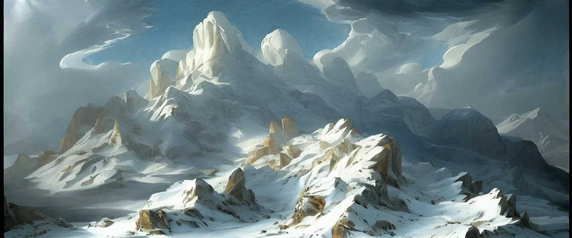 epic mountains in snow by Andrea del sarto