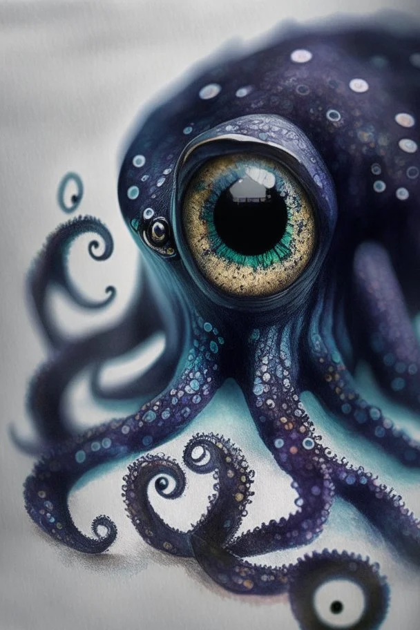 Black inky octopus with photorealistic eyes, Colored photo