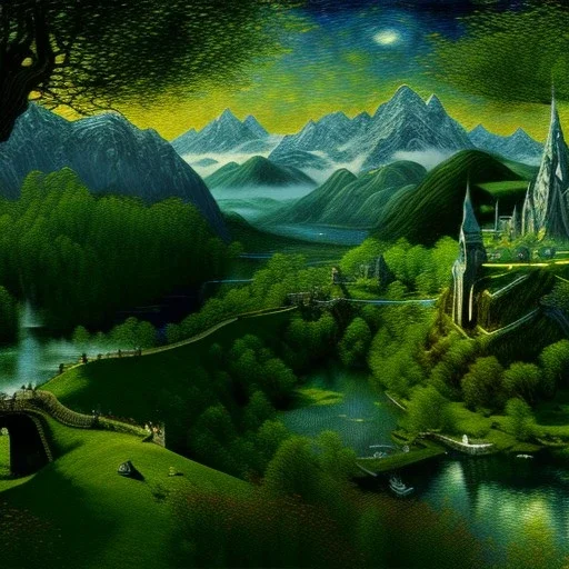 Epic Drawing of scenery of The LOTR estilo Van Gogh 4k