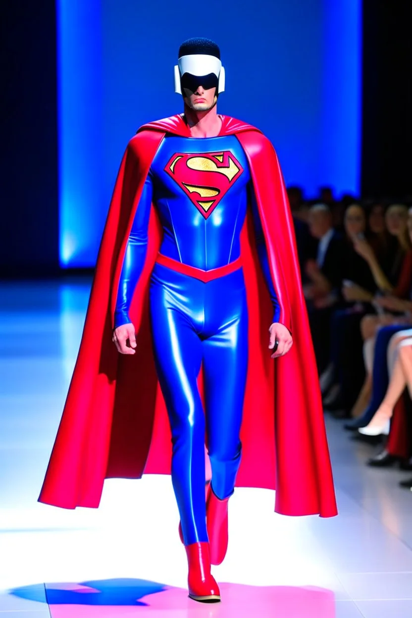 Superman on a fashion runway futuristic Style street wear no cape