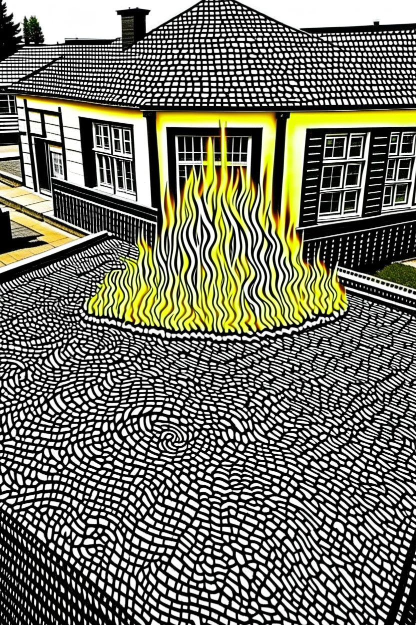 The Roof is on Fire; street art; optical art; m. c. escher; black sharpie