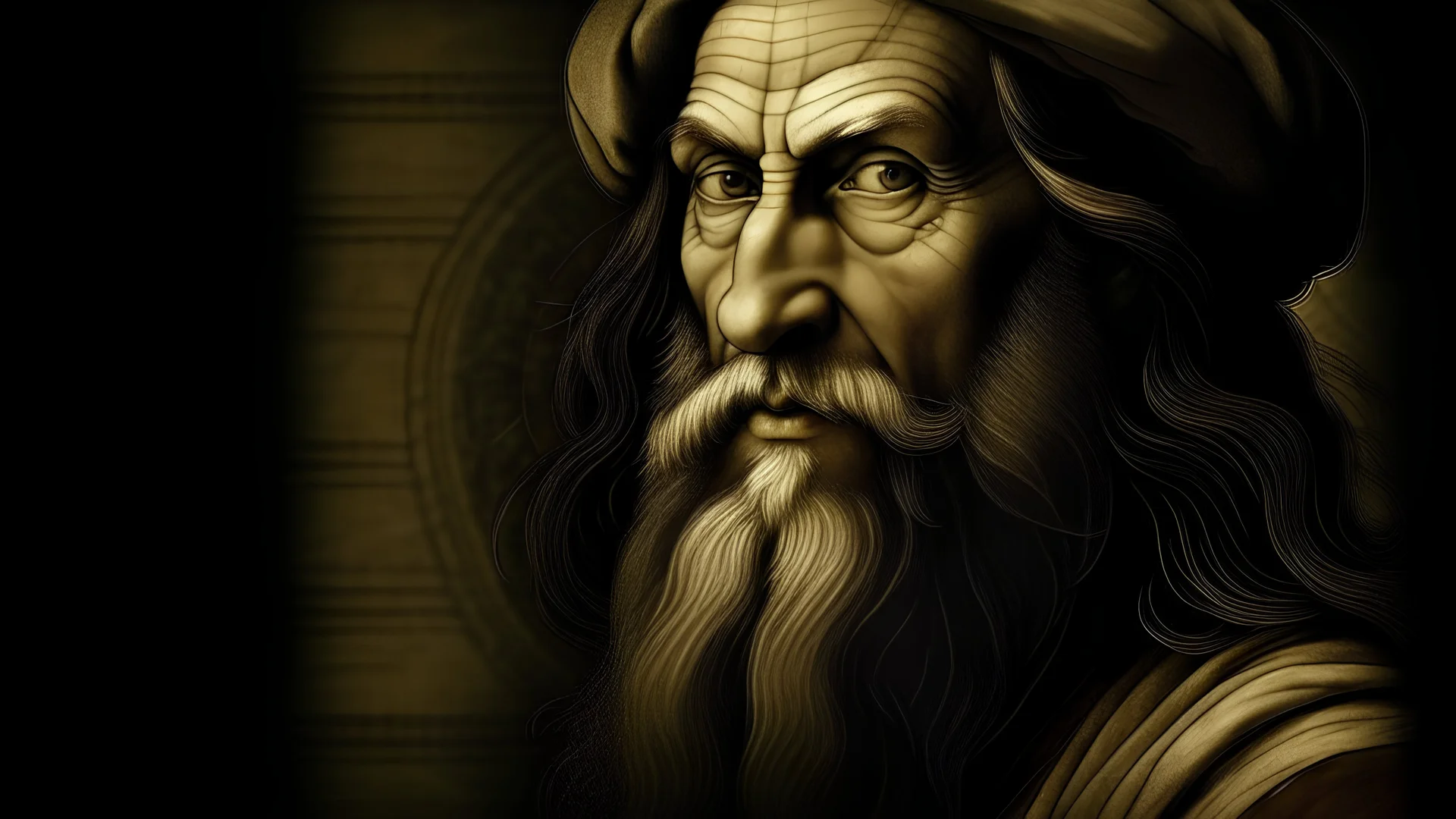 realiza un fondo de pantalla, que sea un plano de Leonardo Da Vinci de una computadora