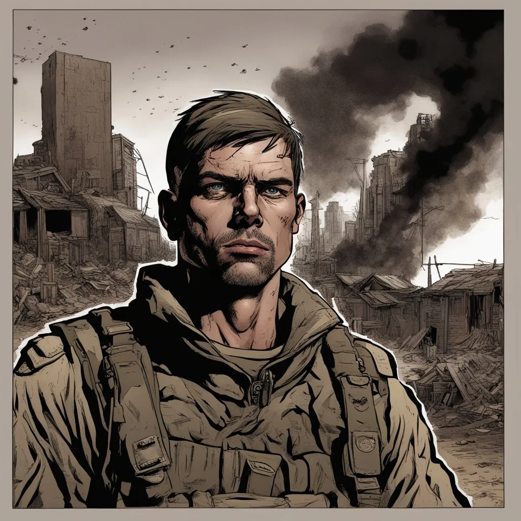 man, soldier, portrait,comic book, face, post-apocalypse
