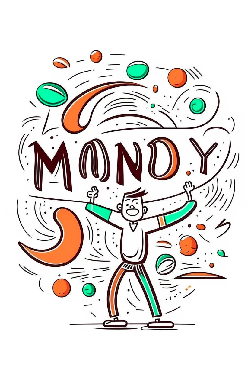 Style: Flat illustration with bold outlines Mood: Playful and joyful Lighting: Even and bright Text: "Monday" T-shirt design graphic, vector, contour, white background