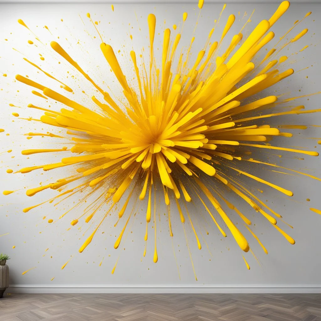 multiple bands of yellow splash, exploded on the wall, with orange rays,