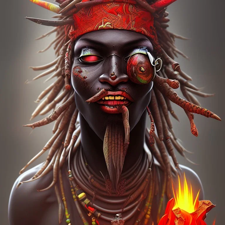 homme sorcier africain, yeux rouges, jungle, sacrifice