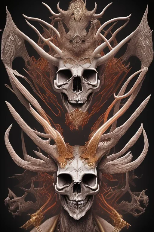 deer god skull demon angel lineart color