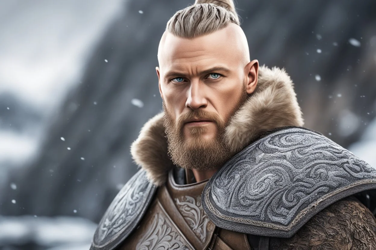 Ragnar Lothbrok in 8k Afukuro cartoon artstyle , vikings them, white costum, winter, close picture, highly detailed, high details, detailed portrait, masterpiece,ultra detailed, ultra quality