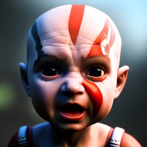 Cute baby video game god of war krotos, axe, mytology, 8k resulation unreal engine 5