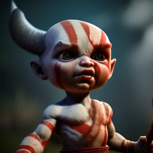 Cute baby video game god of war krotos, axe, mytology, 8k resulation, cinematic lighting, octane render, unreal engine 5, realistic