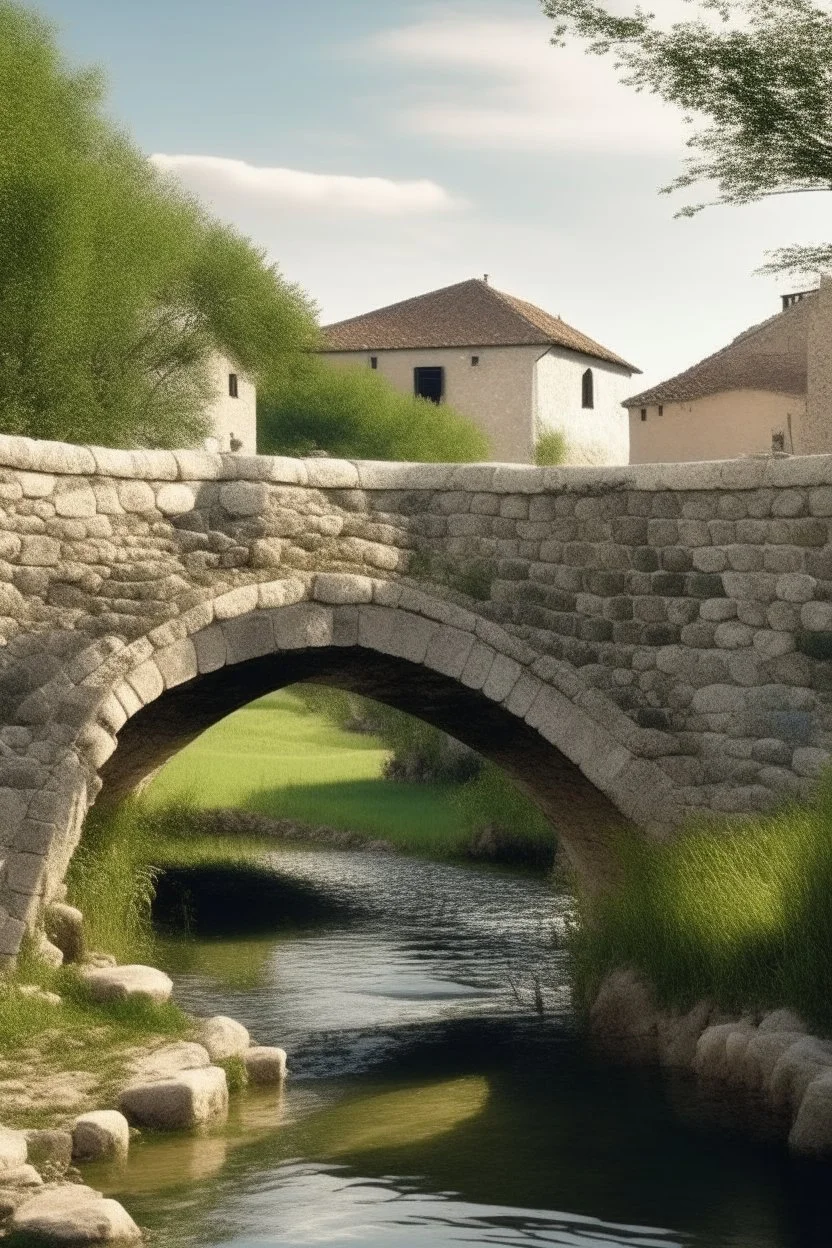 Classic picture of a stone bridge in Italian village