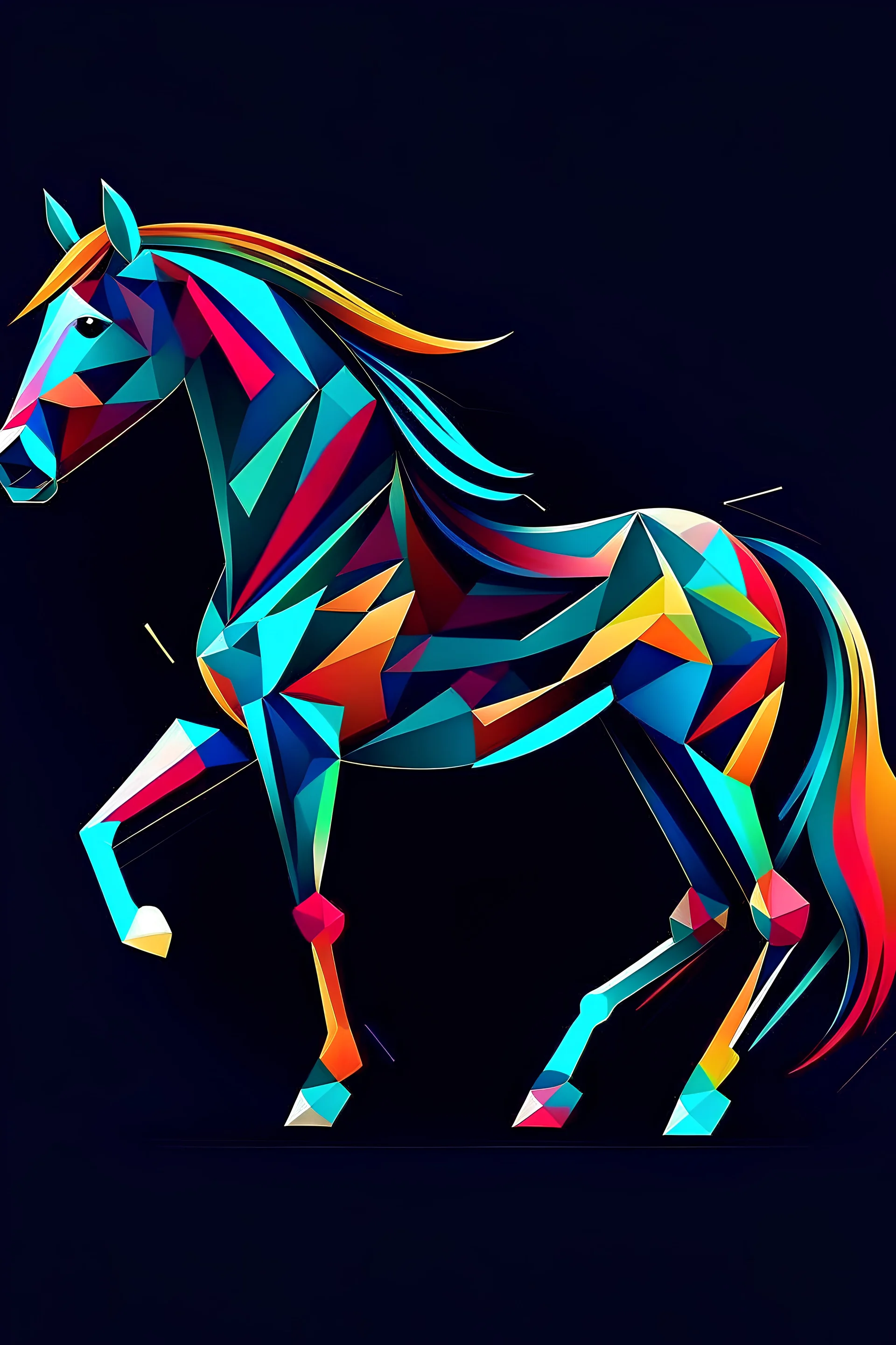 Design fashionable horse logo designs inspired by AI art and the concept of midjourney. Create a midjourney prompt for an AI – generated art piece and incorporate it into a captivating digital art composition. The horse logo designs should showcase a fusion of AI – generated elements and artistic interpretations of the midjourney concept. Experiment with vibrant colors, abstract patterns, and futuristic imagery to capture the essence of the AI – generated art and the concept of a transformative