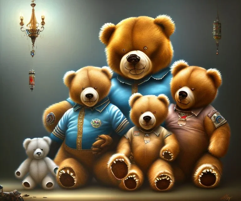 boy and big teddy bears. oil on canvas