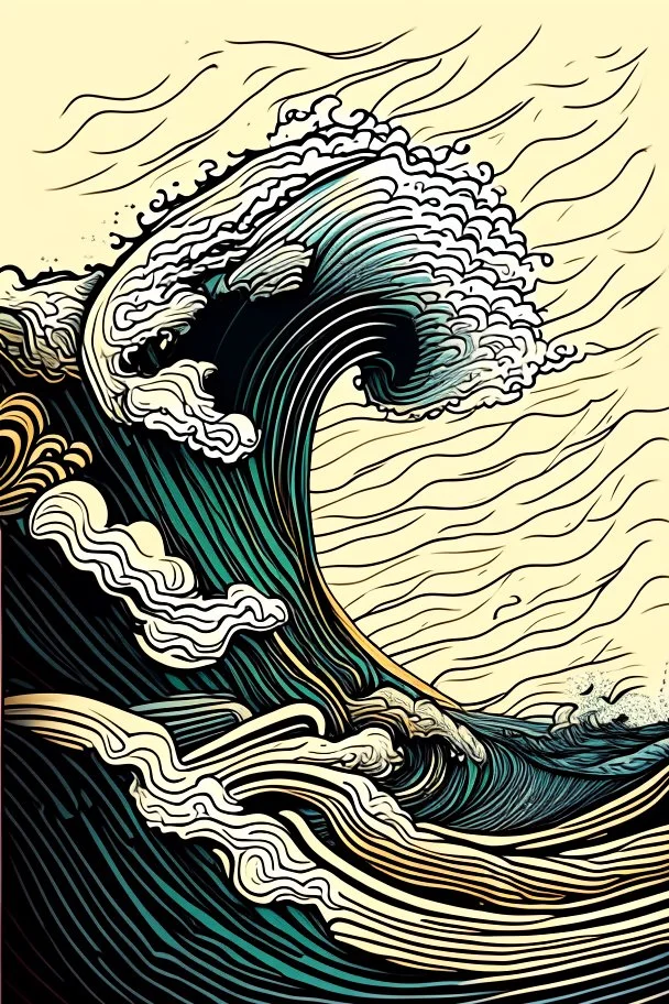 waves art painting, line art rough