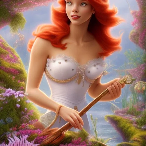 Ariel from Disney, intricate, highly detailed, lifelike, photorealistic, digital painting, smooth, sharp focus, art by disney cute