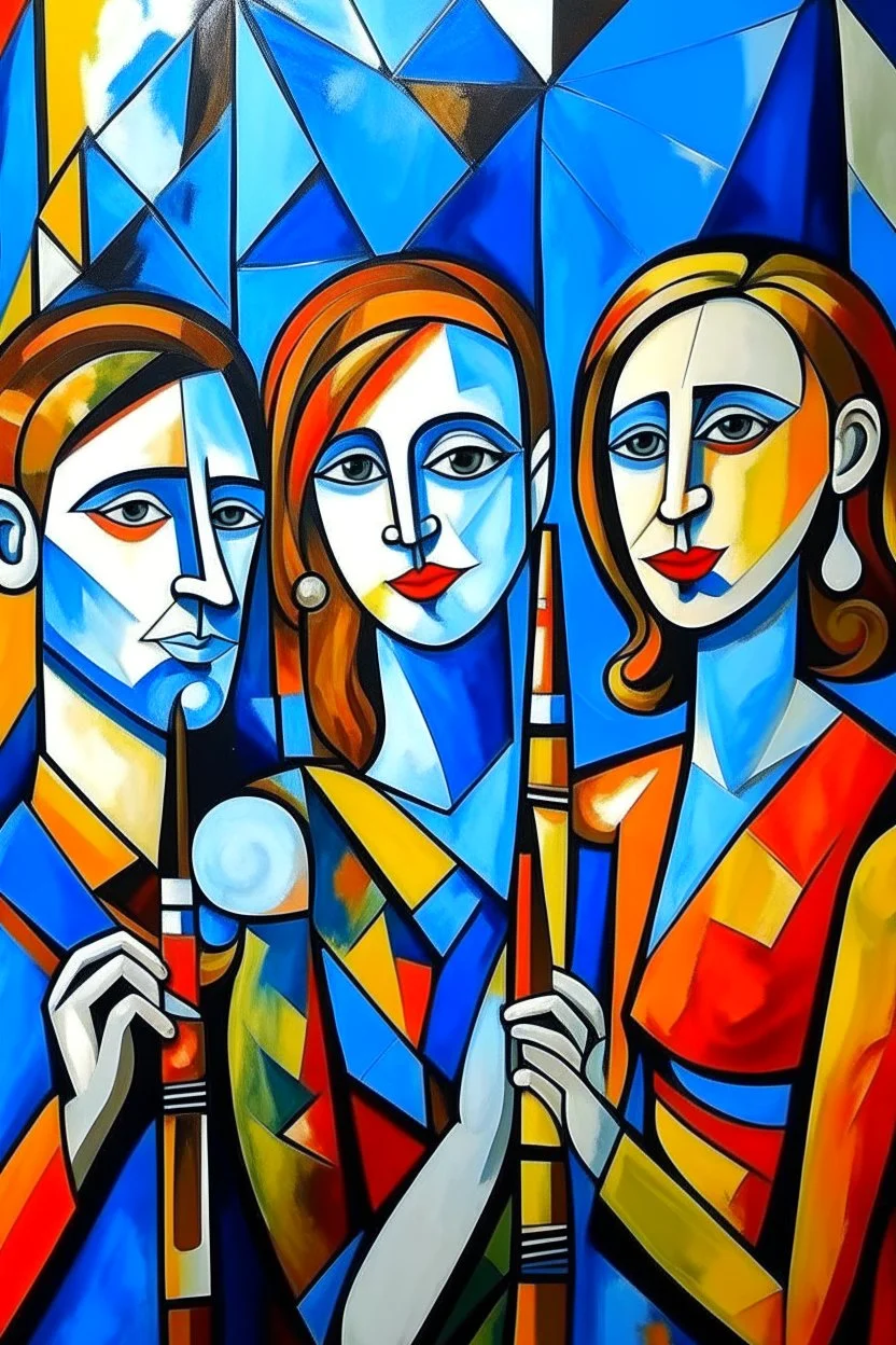 picasso style cubism 2 men 3 woman