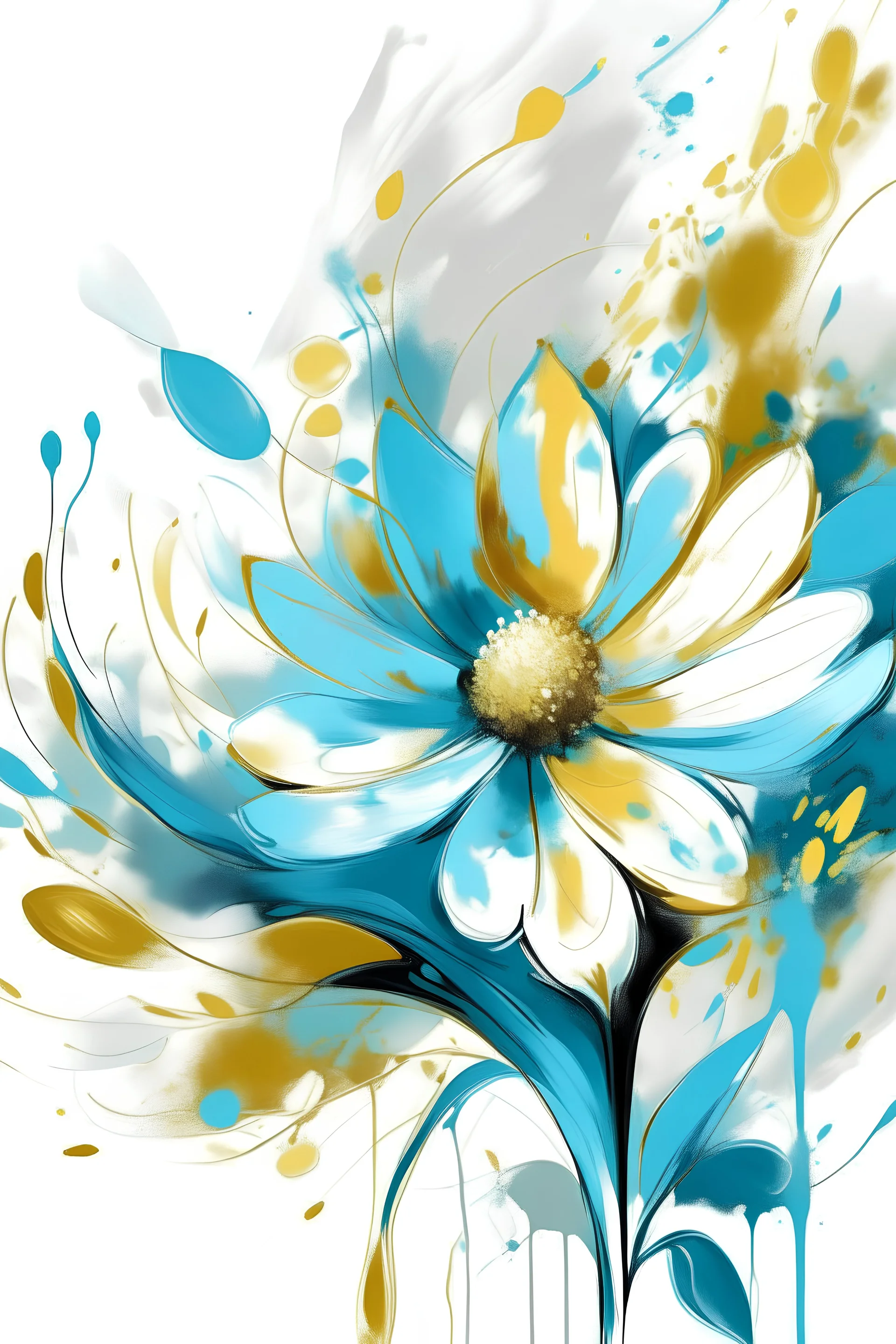bright light and turquoise , gold and BLUES flower van Gough white background
