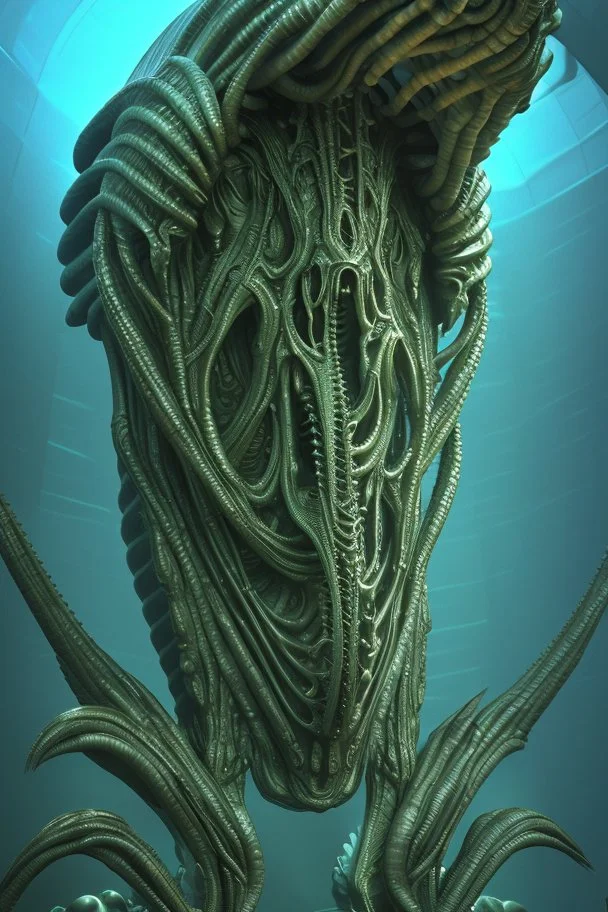 Underwater tomb alien, magnificent, majestic, highly intricate, Realistic photography, incredibly detailed, ultra high resolution, 8k, complex 3d render, cinema 4d.
