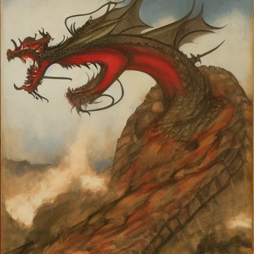 Dragon attacking a castle