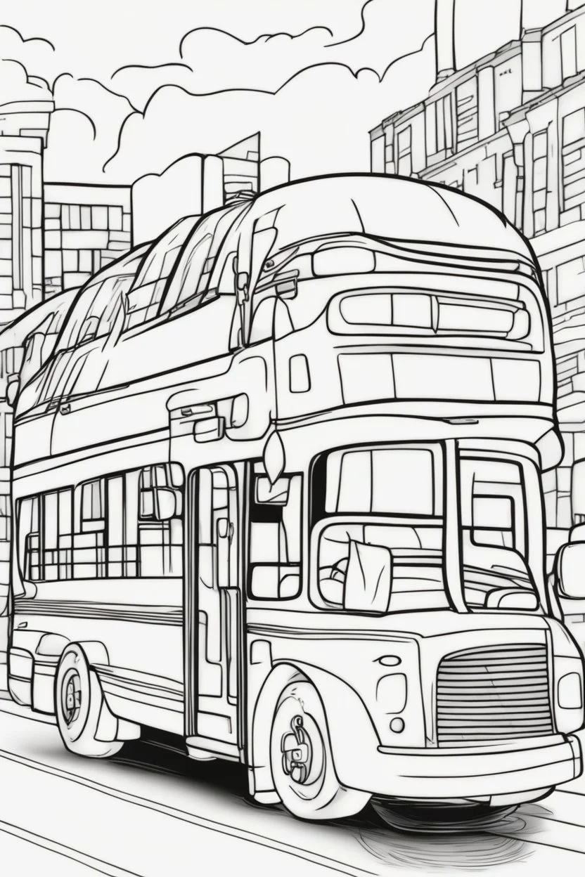 coloring page for kids, electric bus, thick outline, low details, no shading, no color