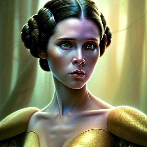 Princess leia goddess, perfect face, fantasy, beautiful face, gorgeous, intricate, dramatic lighting, emotionally evoking symbolic metaphor, highly detailed, photorealistic, artstation, concept art, smooth, sharp focus, art by albert aublet and krenz cushart, tomasz alen kopera, peter mohrbacher, and alphonse mucha, sharp focus, emitting diodes, smoke, artillery, sparks, racks, system unit, motherboard, by pascal blanche rutkowski repin artstation hyperrealism painting concept art of detailed ch