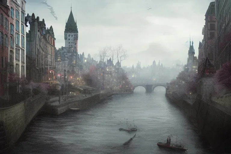 Quebec city+Livorno canal+tree on bridges+corner building on hill++Gothic city+BioShock+Dishonored+Bloodborne +trieste+Edinburgh+Chicago+victorian London+decòpunk Skyscraper+ +steampunk+biopunk+alphonse mucha, greg rutkowski,matte painting, cryengine, hyper detailed, felix kelly, fantasy art, seb mckinnon