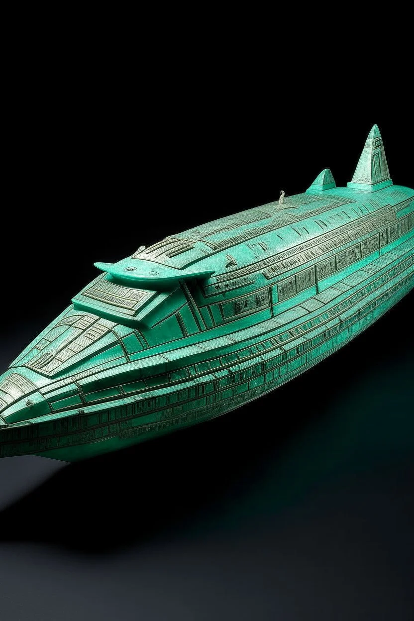 A mint colored cybernetic spaceship designed in ancient Egyptian hieroglyphics painted by Edouard Manet