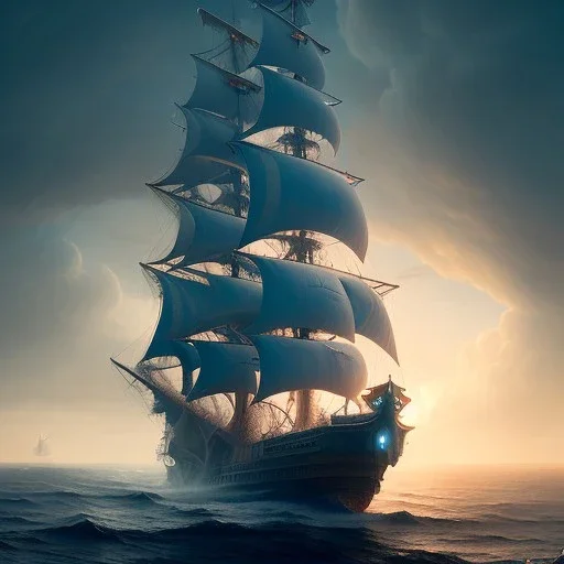 fullbody Drawing of 'The Galleon Ship',intricate detail,andrea bonelli,Kilian Eng,Ohrai,evan lee,Aleksandr Sidelnikov,three quarters frontal aerial view,toned colors,16k