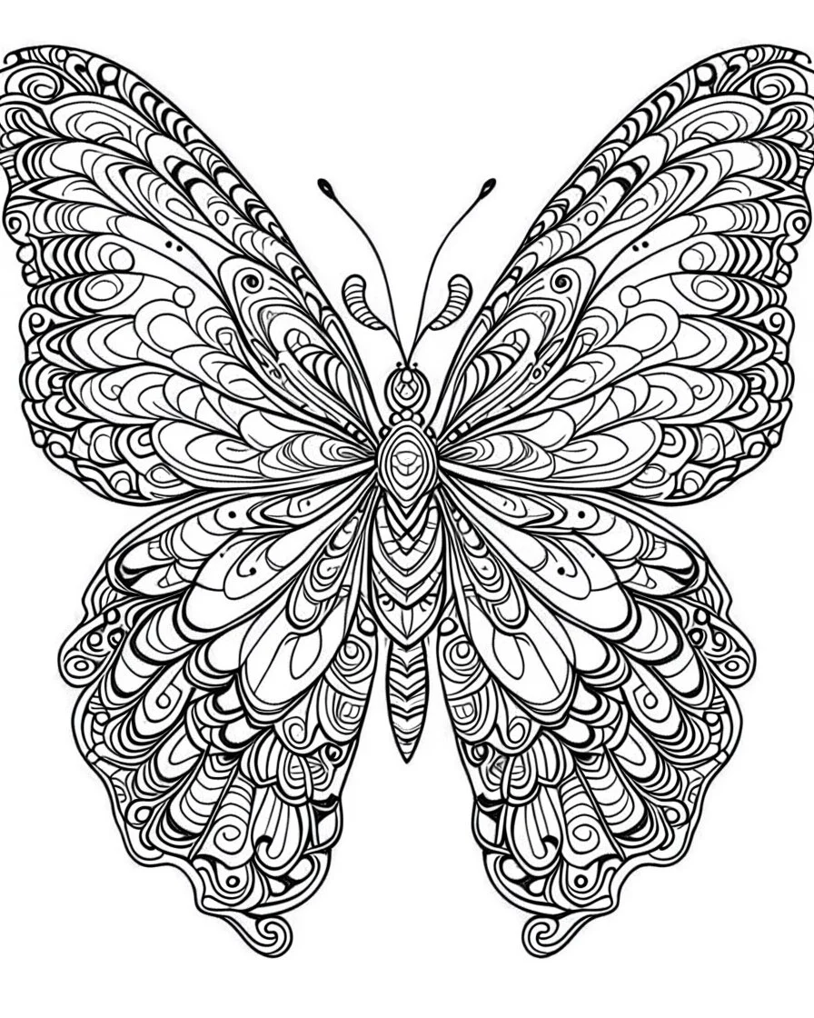 Page coloring book, mandala butterfly, white Background, clean line art