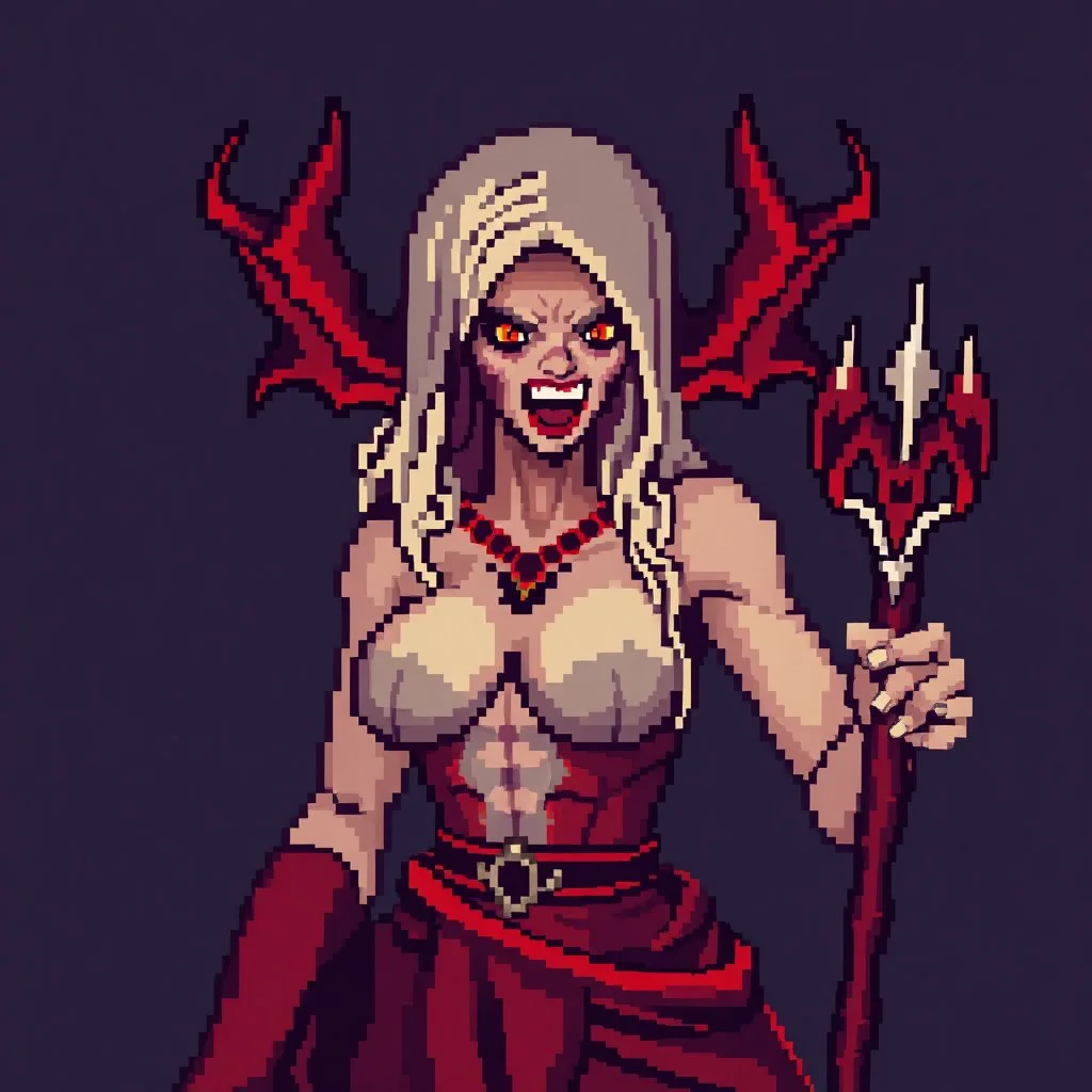 16 bit pixelart of demonic woman