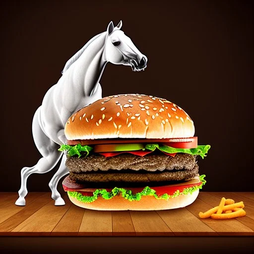 A horse eating a hamburger.