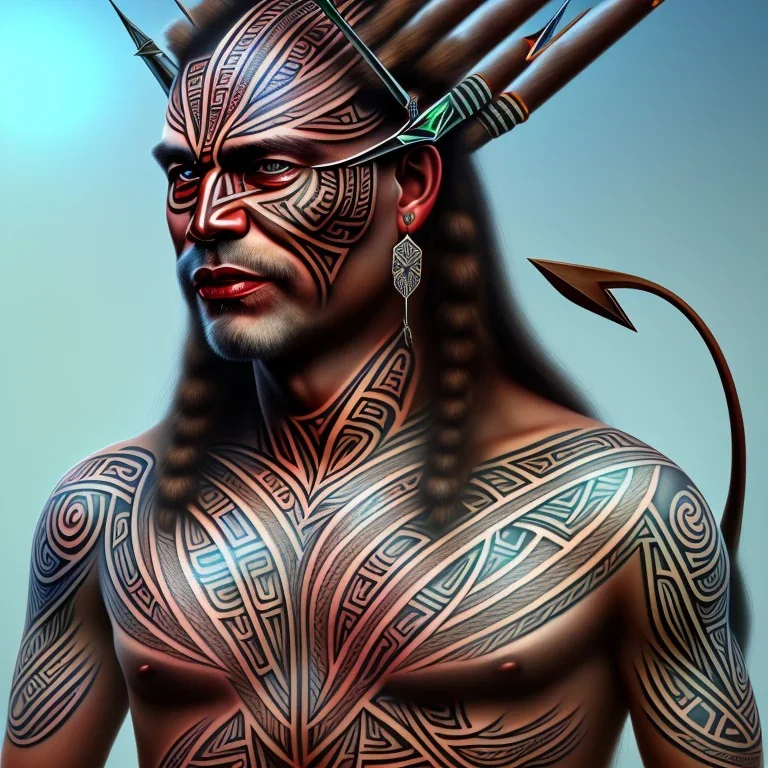 Portrait Chef Maori iron maiden tatouages tribaux maoris, arc à flèches, full détail, 4k,