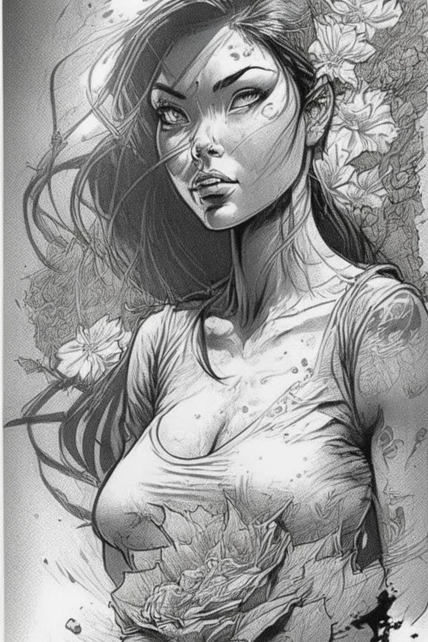 ::<BIG >, inking COMIX on pencils by Richard Luong :: ,((priscila huggins beautiful woman )), (t-shirt or dress:1.3), (beautiful and clear background:1.2), (extremely detailed, ultra-detailed, best shadow:1.1), bare shoulders, flowers and petals, , (white background:0.5), (illustration :1.1), (extremely fine and beautiful GIRL:1.1), (perfect details:1.1) :: , ( detailed eyes and detailed face:1.3),