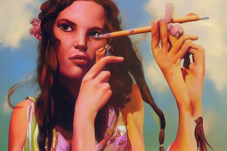 hippie girl smoking by alex ross