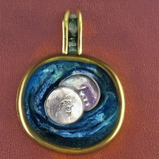 pendant in a form of two conjoined silver coins, watercolor, large strokes, artwork, fantasy