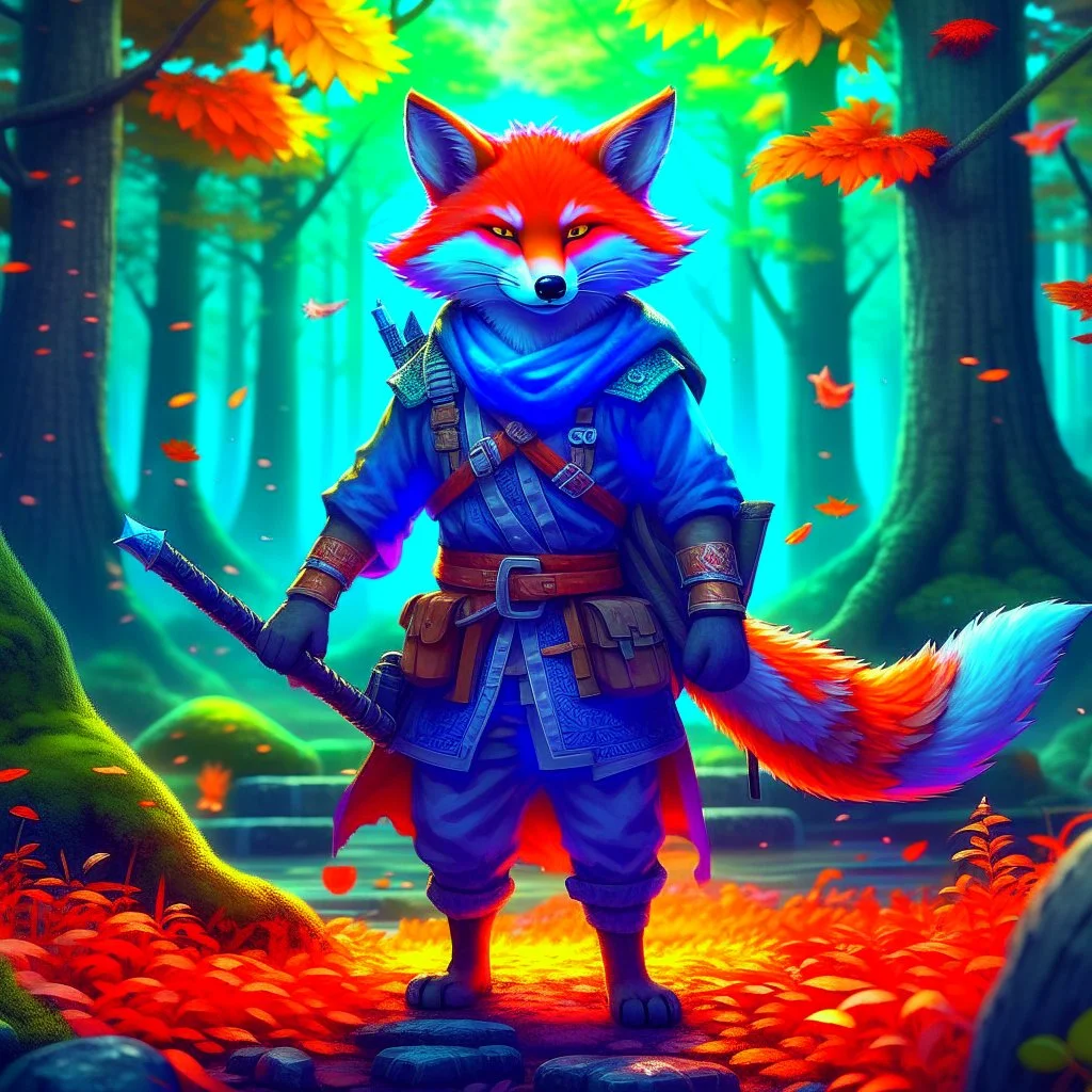 2d anthropomorphic fox in ninja costume hyper-detailed 8k forest