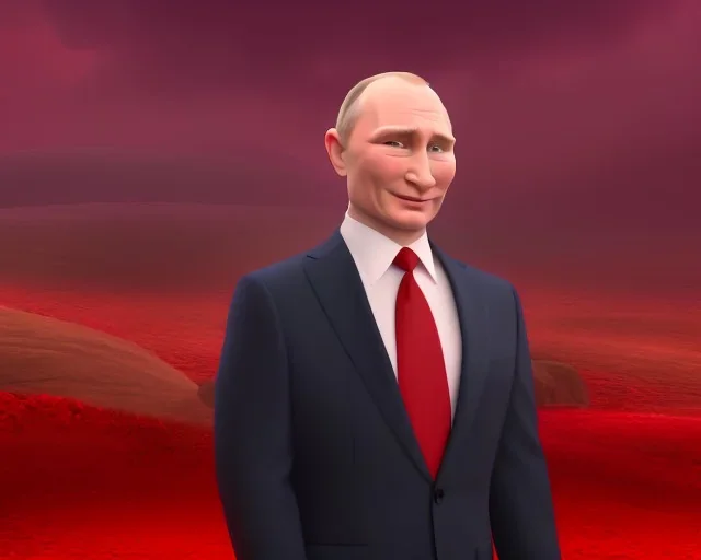 president Putin red aye evil in blood