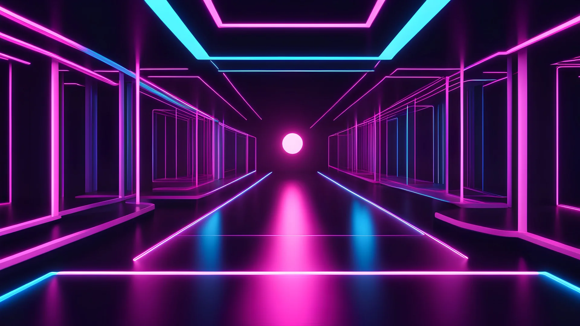 3d render, abstract minimal background, glowing lines, blank space, pink blue neon lights, ultraviolet spectrum, virtual reality corridor, laser