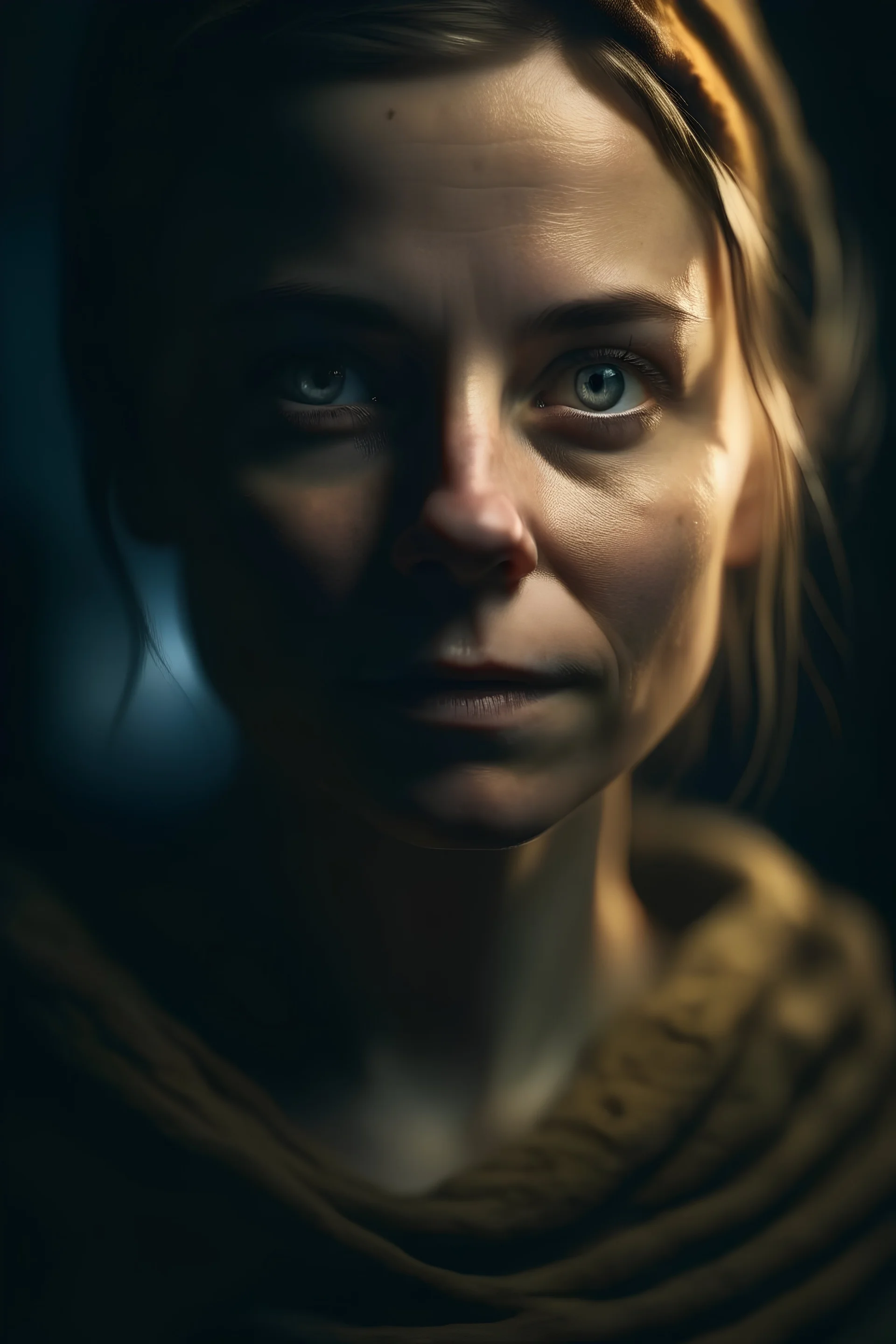 portrait of a woman in Arsen Kurbanov style cinematic dramatic hd hig hlights detailled real wide and depth atmosphere