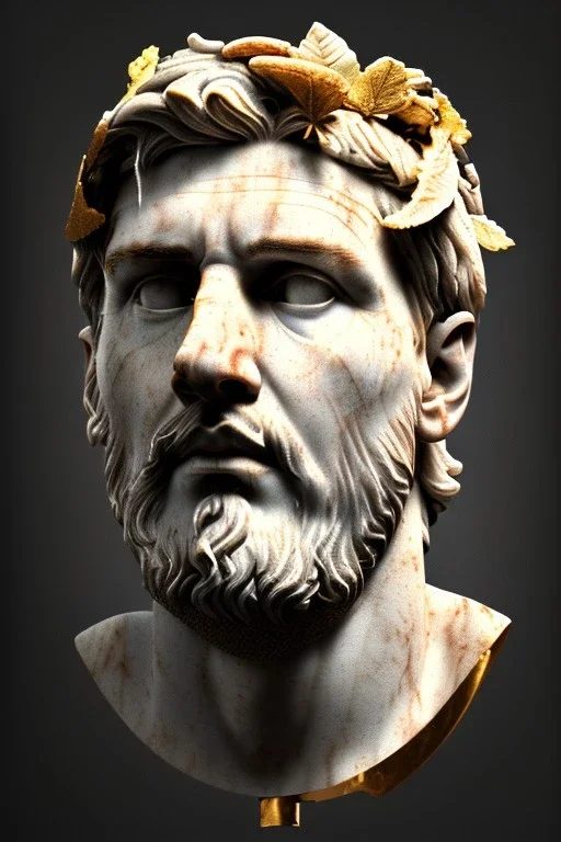 Ultra Realistic image, Roman sculpture, clean white marble material, Lionel Messi, gold Laurel leaves wreath, renaissance ornaments, one gold star, sun ornament, sun rays background, chisel style, waist up portrait, emperor style, epic, celestial, cinematic lighting, God light, god rays, 4k resolution, smooth details, ornate details, soft lighting, unreal engine 5, art station, substance 3d.