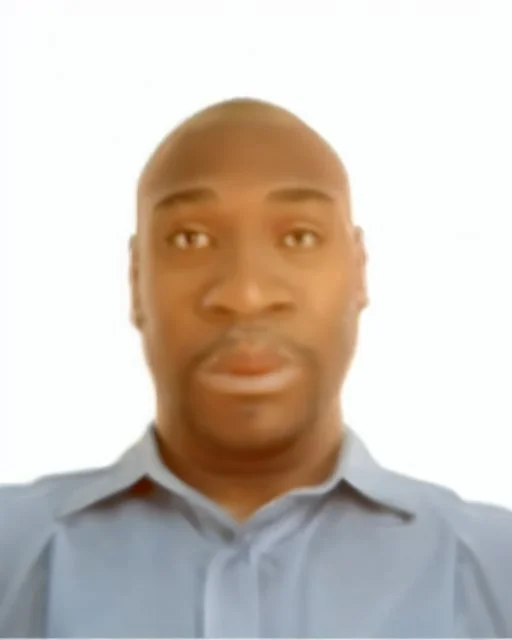 passport picture of black man with a brown shirt and hidden facial mark