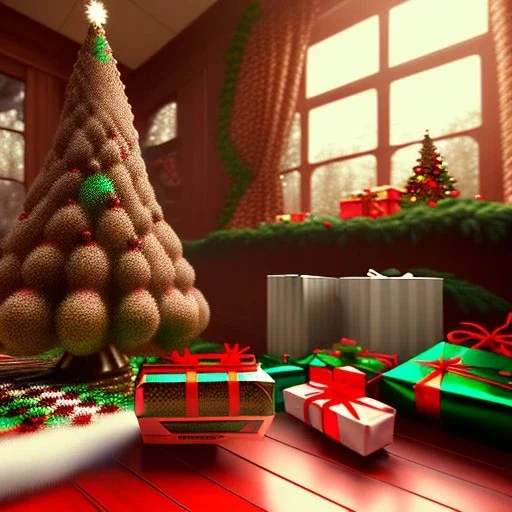 pixar style rendering ,volumetric interior of old home with xmas tree is the background, peter billingsley is a chubby kid with glasses, gripping a single Dark red soap bar, ((brown))argyle sweater,