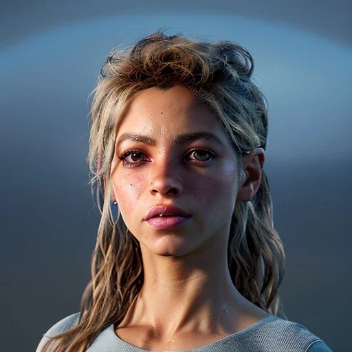 Shakira, 40 years old, artist, Realistic image, waist up portrait.eyes make up, perfect, glow, circle iris. concept art, smooth, unreal engine 5, god lights, ray tracing, RTX, lumen lighting, ultra detail, volumetric lighting, 3d, finely drawn, high definition, 4k.