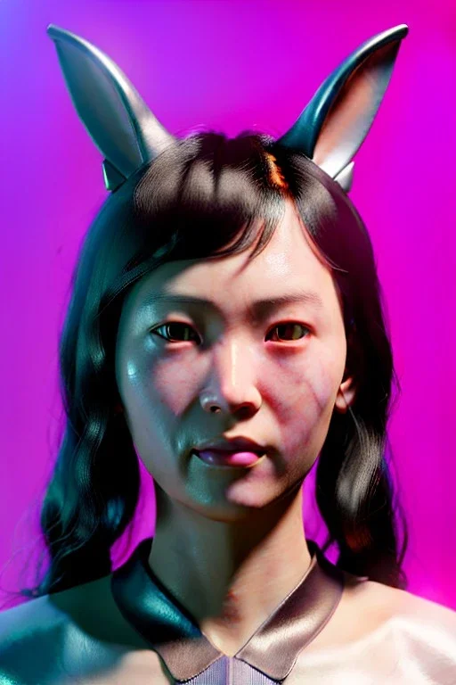 MCU Portrait, Front image, cyberpunk Asian woman with rabbit mask, black pink color, latex dress, highly detailed, concept art, smooth, unreal engine 5, god rays, ray tracing, RTX, lumen lighting, ultra detail, volumetric lighting, 3d, finely drawn, high definition, high resolution.