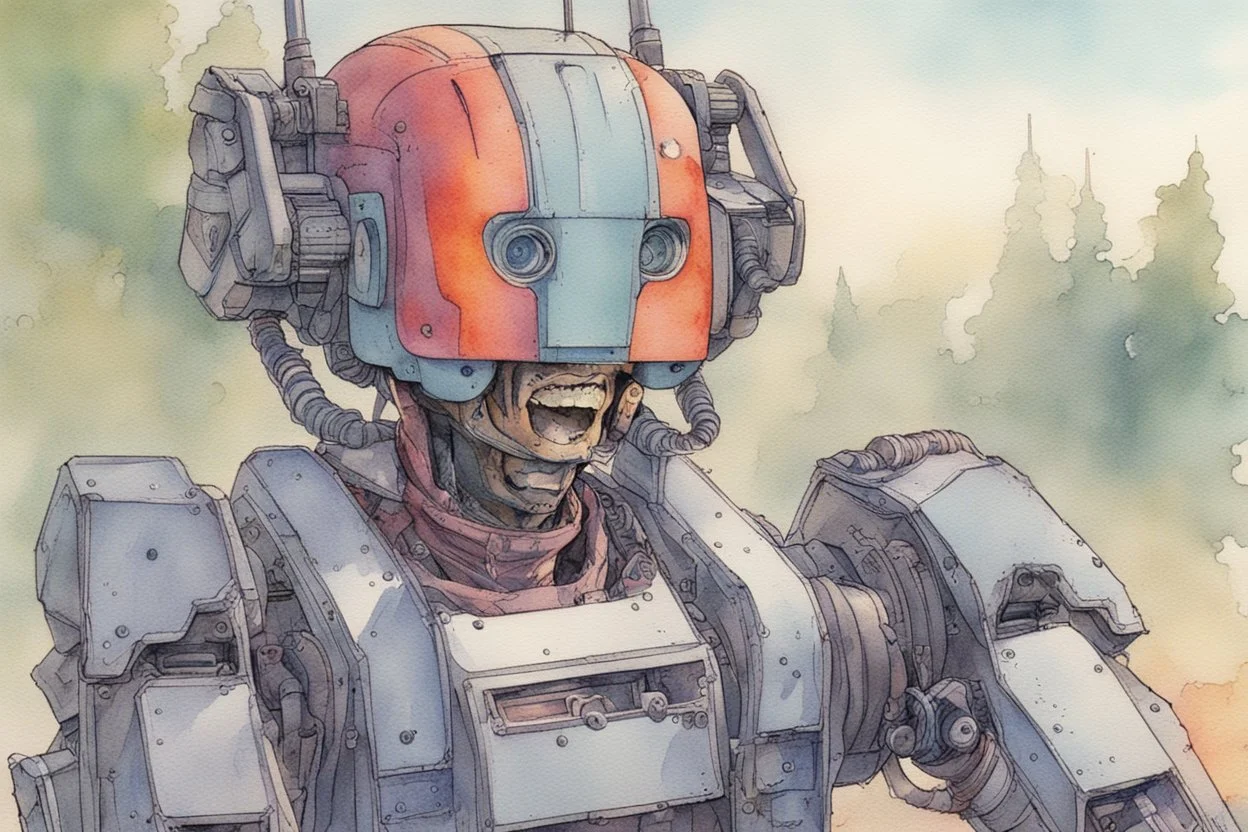 retro anime style, full color, dark serious 1980s anime terminator like robot, moebius artist, magic, watercolor,