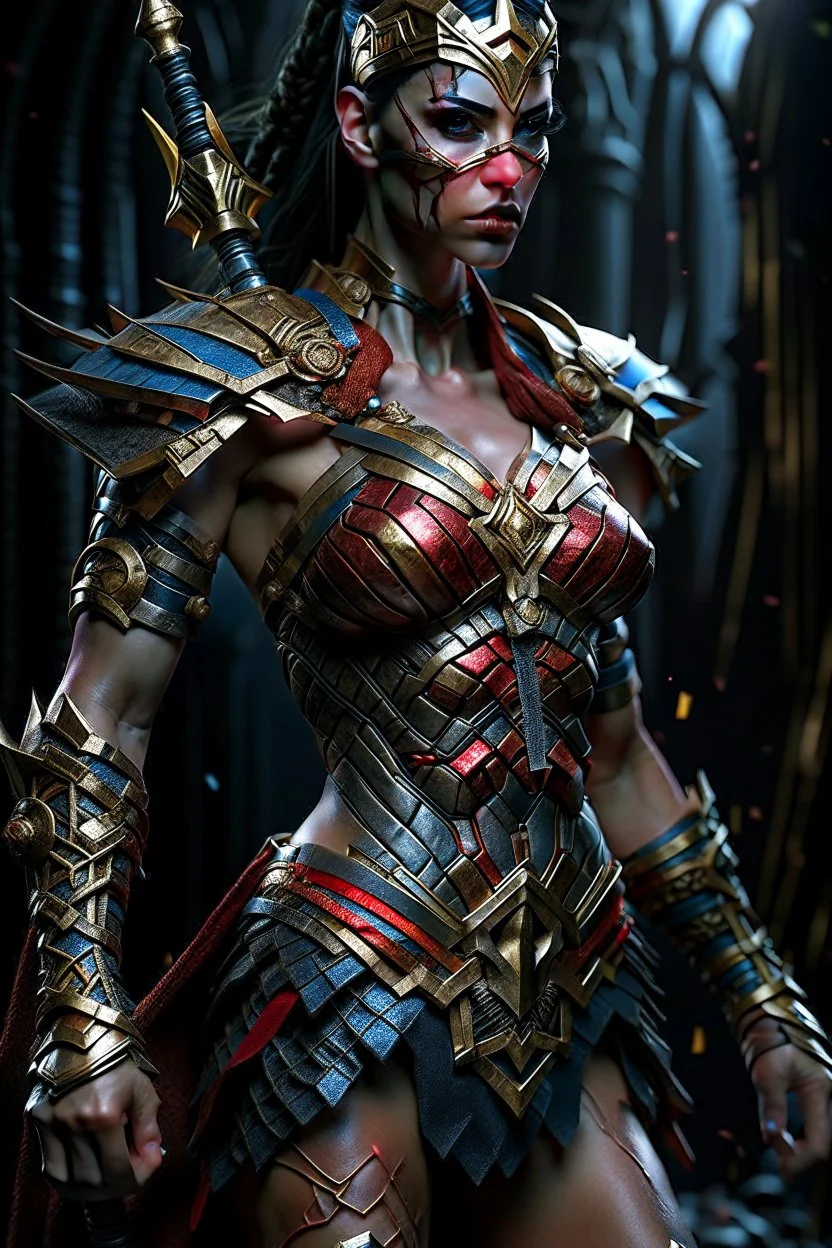 Fhoto full body, reality, Raw, terminator as wonder woman, digital art, intricate details, powerful composition, captivating, , trending on artstation, sharp focus, studio photo, intricate details, highly detailed, by addie_digi