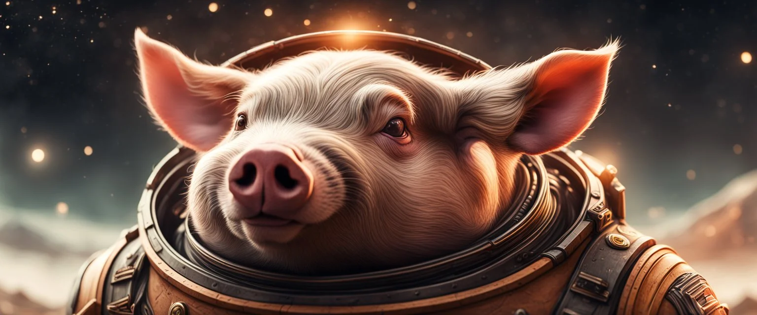 portrait of ghost pig man space ship captain, small pod, proud pig , finely inked, in rustic colors, 4k in the style of Peter Mohrbacher source vibrations, bokeh like f/0.8, tilt-shift lens 8k, high detail, smooth render, down-light, unreal engine, prize winning