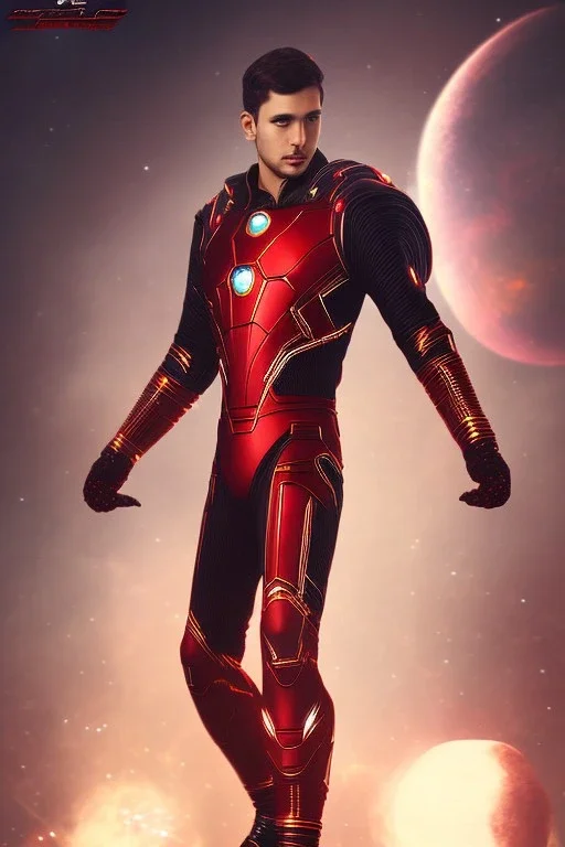 Cosmic super hero, sifi wepon , red & black costume,4k image, full body men