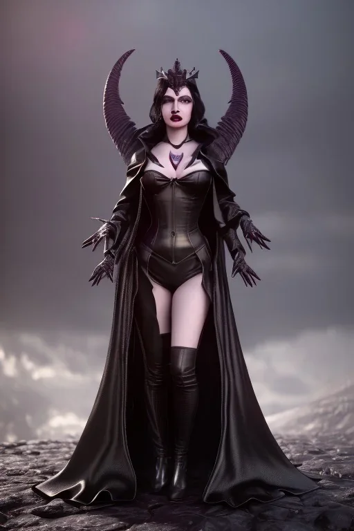 Morrigan Hel as evil queen in black leather gown, cleavage, angry, unreal 5, octane render,cinema4d, dynamic lighting, dramatic lighting, 4k, redshift render, highly detailed, hyper realistic