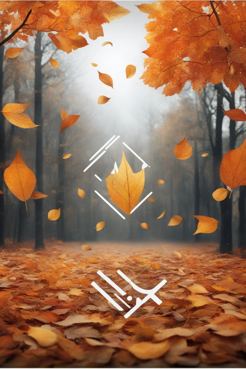 squared landscape with leaf fall, flying leaves, logo